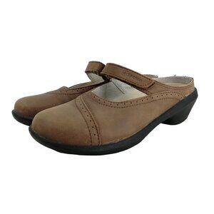 Spenco Slip On Leather Mules Clogs Shoes Size 7 EU 37.5 Brown Comfort Adjustable